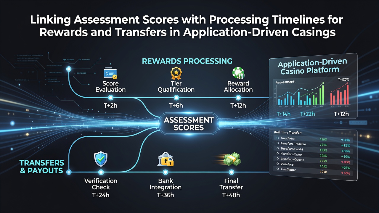 Mobile casino app interface showing player assessment dashboard and reward processing timeline indicators
