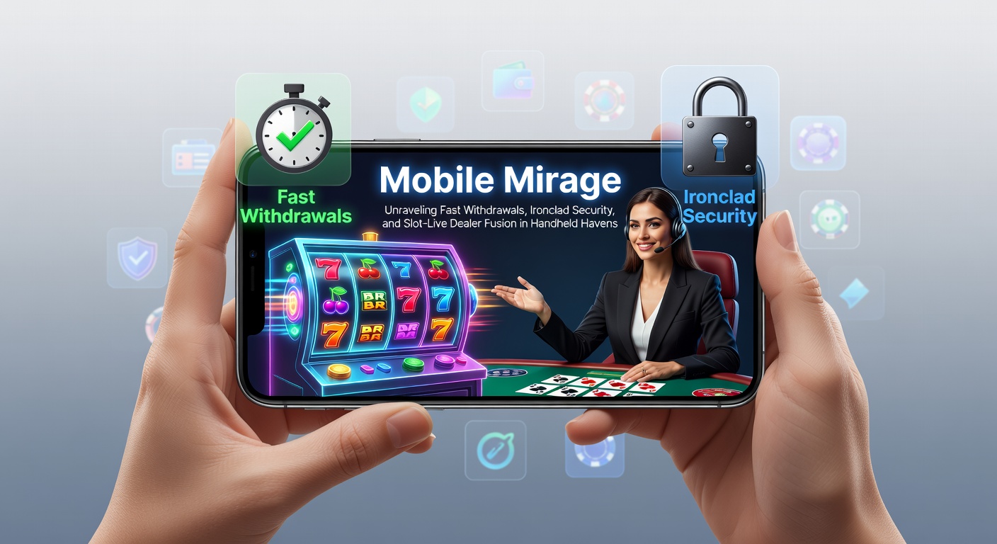 A sleek mobile device displaying a vibrant casino app with slots and live dealer tables seamlessly integrated, highlighting fast cashout icons and security locks