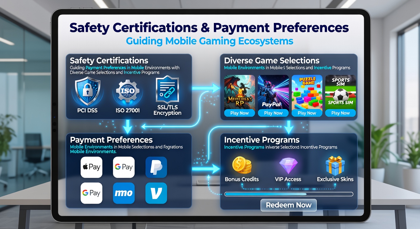 Mobile casino interface showing certified payment options alongside various game categories and active bonus indicators